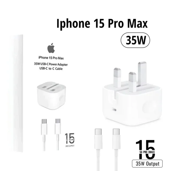 Iphone 15 Pro Max 3 Pin Uk Pin 35w Usb C Power Adapter With Usb C To C Cable