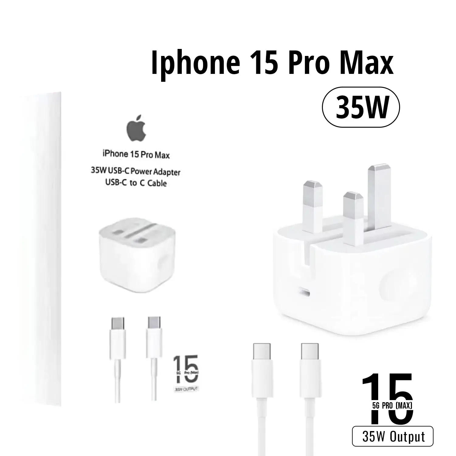 Iphone 15 Pro Max 3 Pin Uk Pin 35w Usb C Power Adapter With Usb C To C Cable