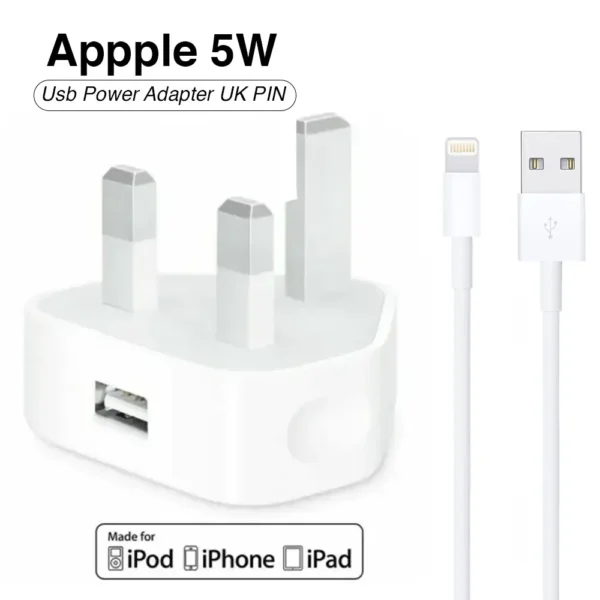 Iphone Usb Power Adaptor Uk Pin With Lightning To Usb Cable