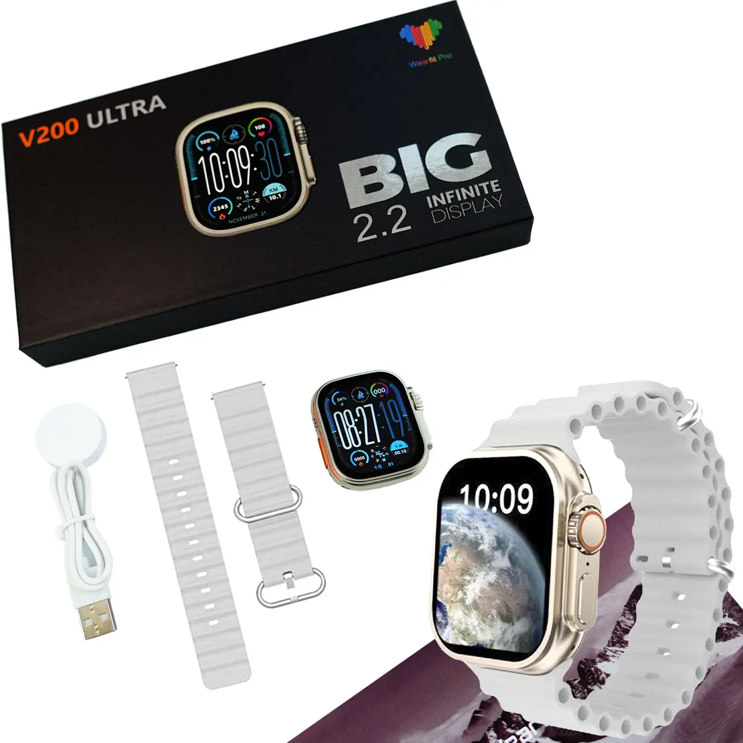 New Fashion V200 Ultra 22 Large Screen Ip68 Waterproof Sport Smart Watch Grey1709026638