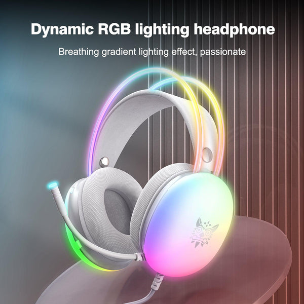 Onikuma X25 Pro Rgb Head Beam With Mic 35mm Wired Earphones Durable Stereo Surround Gaming Headset White