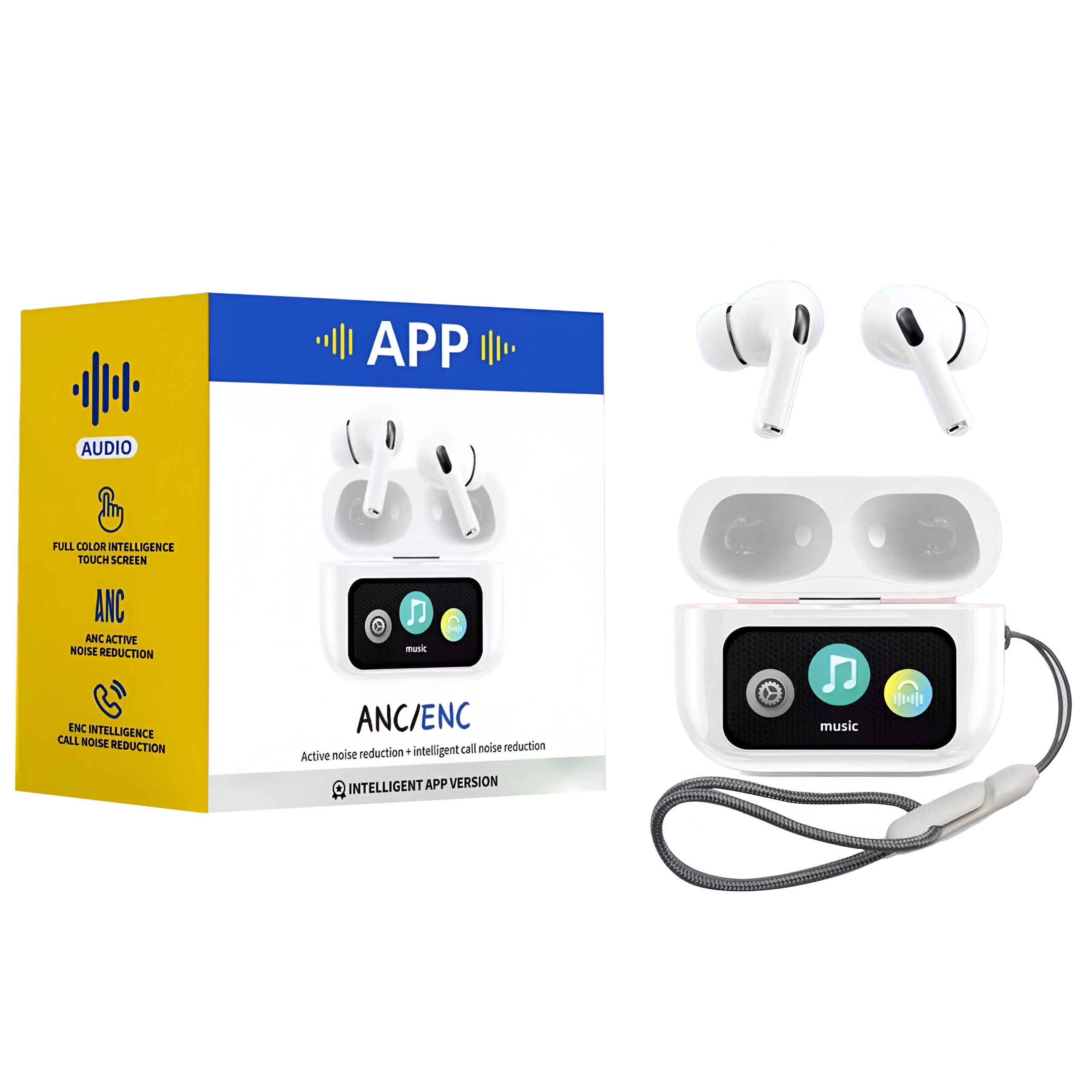 A9 Pro Ancenc Display Touch Control Bt 54 Wireless Earbuds With App White