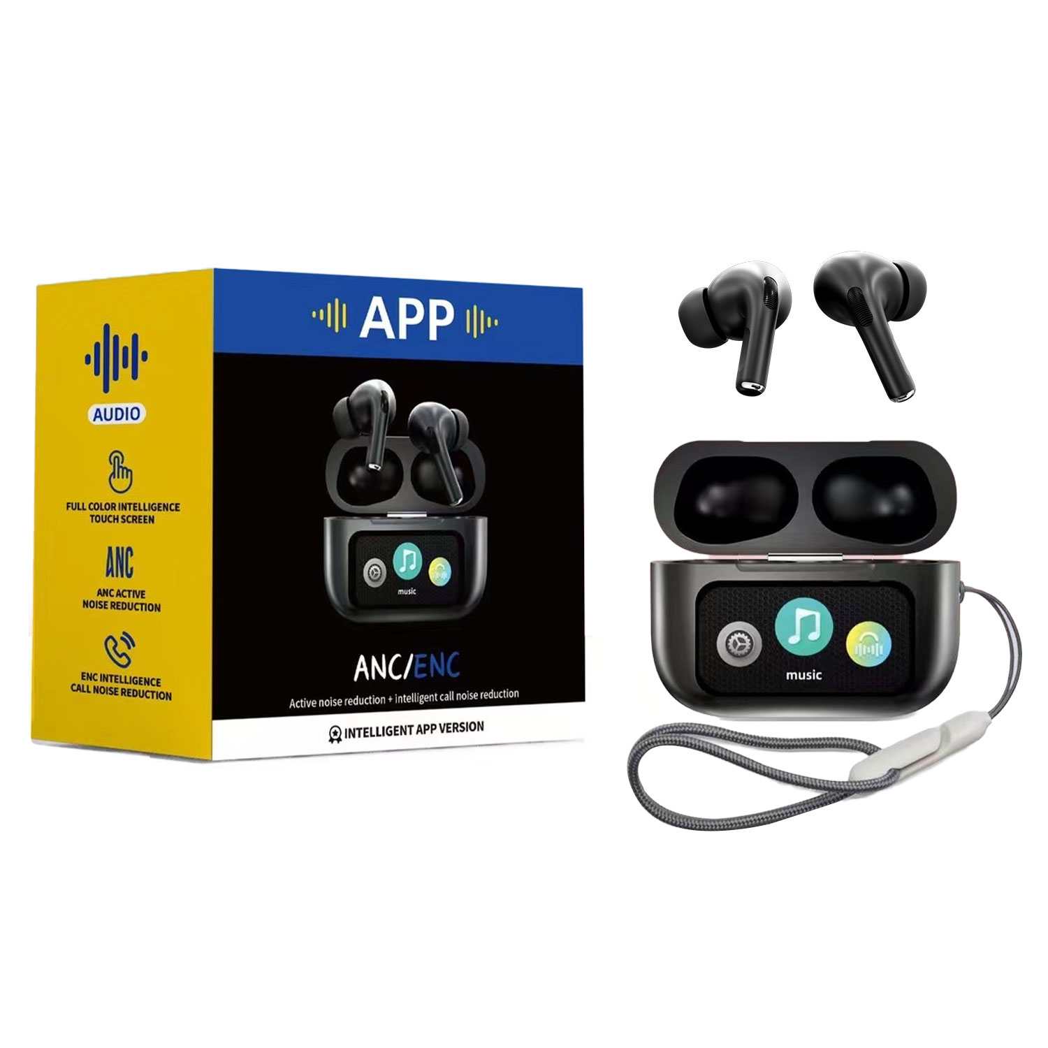 A9 Pro Ancenc Display Touch Control Bt 54 Wireless Earbuds With Zwsvibe App Black TSHOP